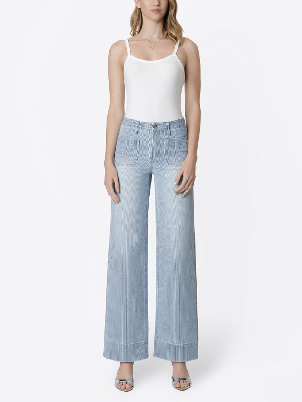 High Rise Patch Pocket Striped Wide Jeans